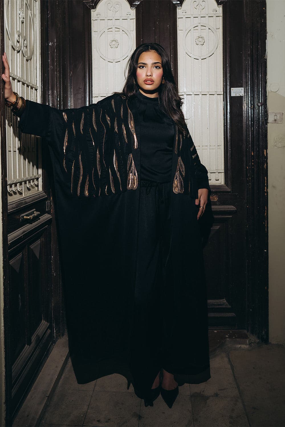 Sequined Open Abaya