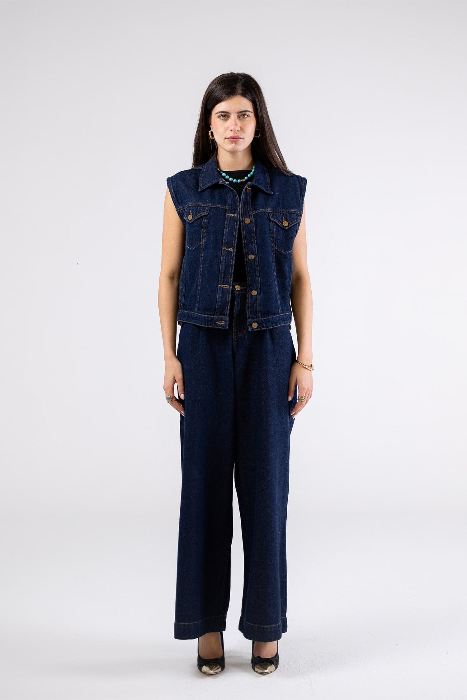 Wide-Leg Denim Pants