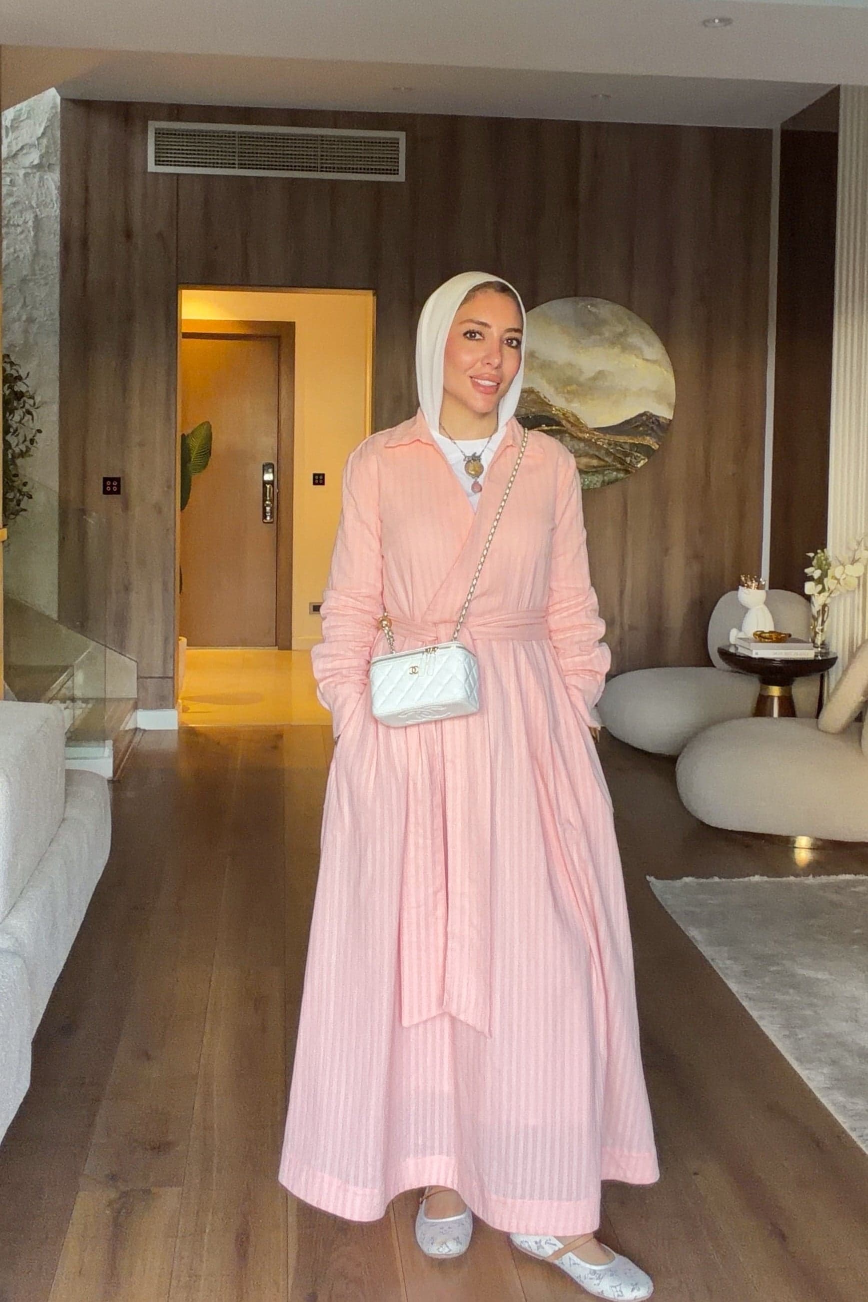 Blush Pleated Belted Dress